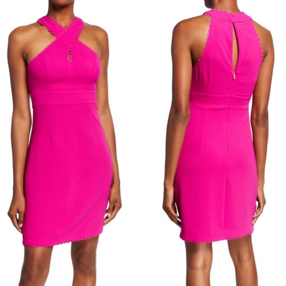 Trina Turk Rafter Hot Fuchsia Pink Scalloped Cutout Halter Mini Dress - 2